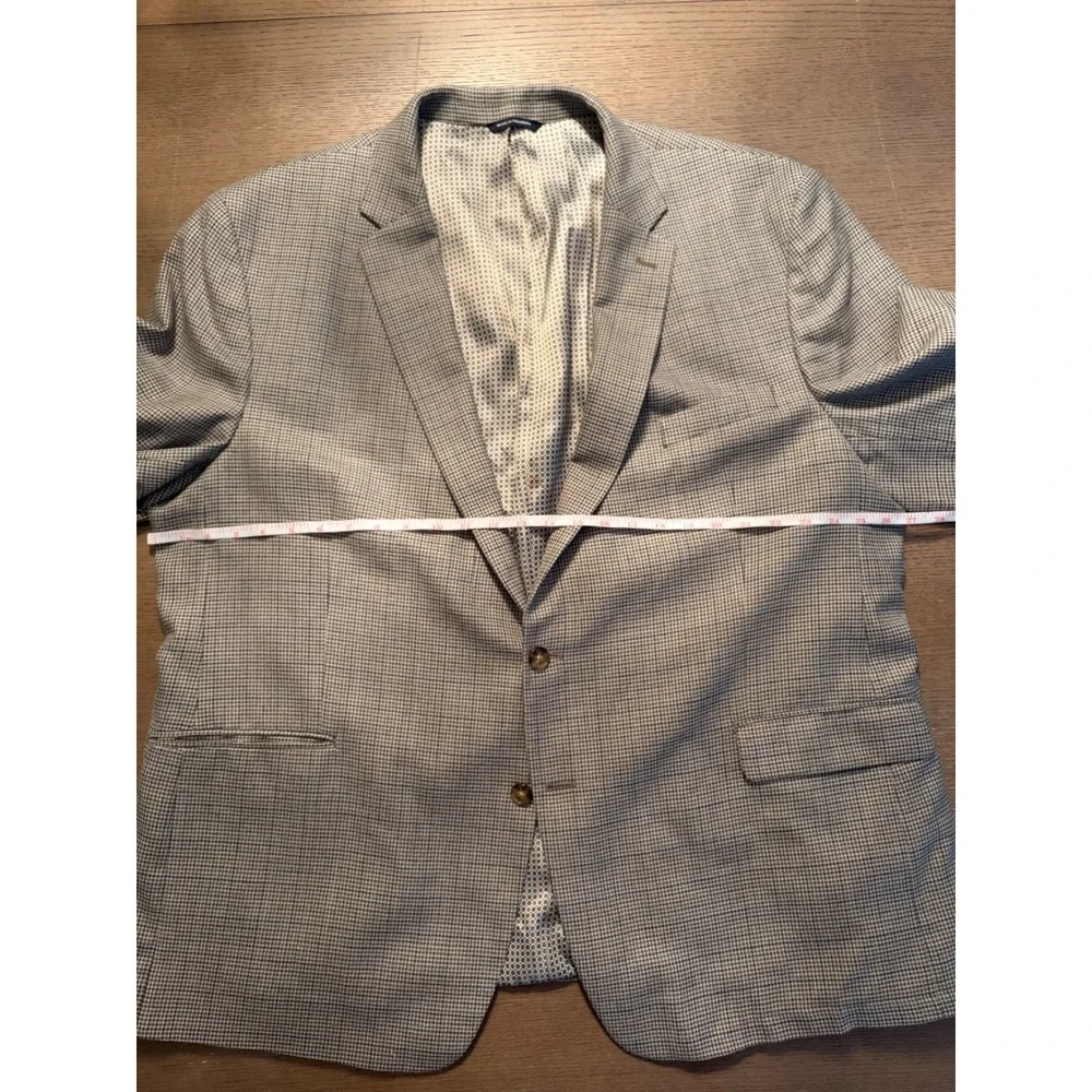 Mens Houndstooth Sport Coat Blazer Tan Blue 2 Button 52R